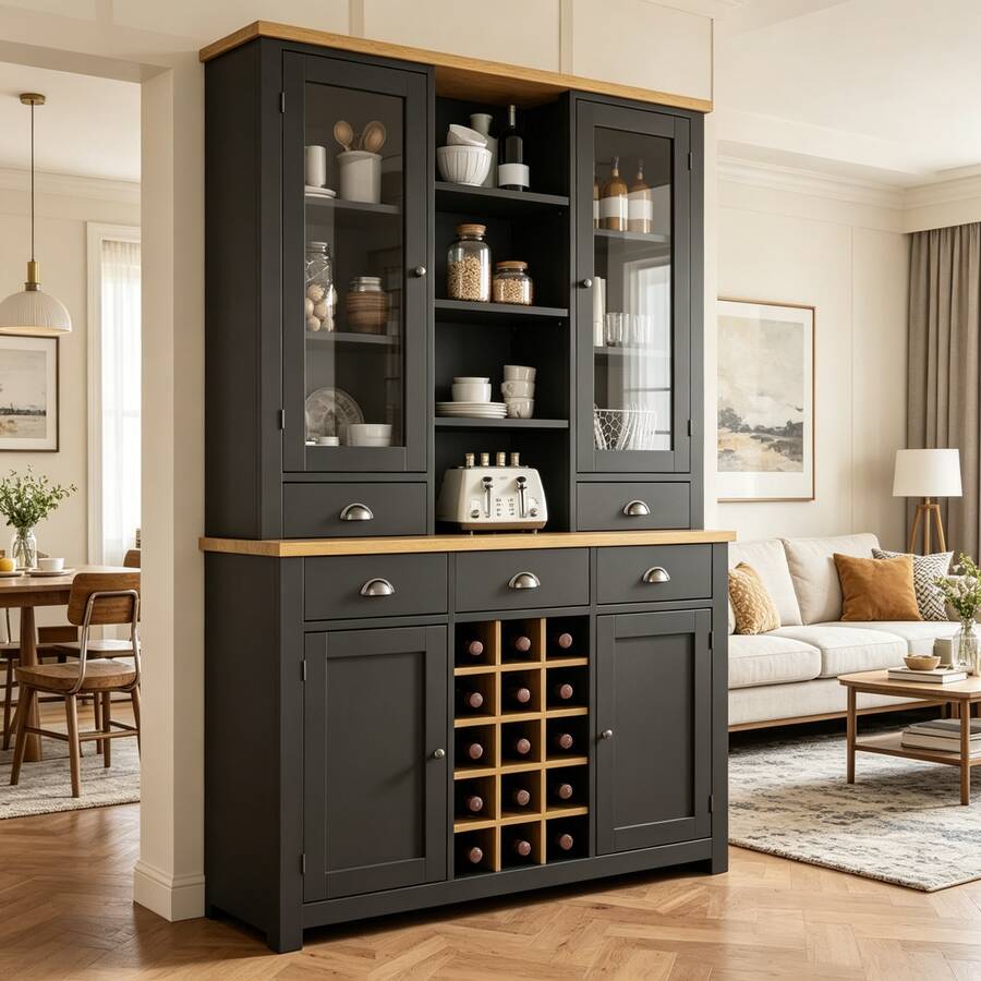 Multi-Purpose Highboard For Home With Tip-Over Protection, Stand Cabinet For Kitchen And Living - Black - View 1