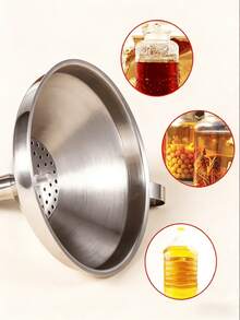 1 pieza Embudo de acero inoxidable, gran diámetro para cocina, filtración de aceite, pantalla de filtro, cuchara de filtración - Ver 3