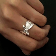 1pc Fashionable Minimalist Silver-Plated Bow Ring, 3D Bow Open Adjustable Ring, Party Jewelry Accessory Gift - Silver - View 3
