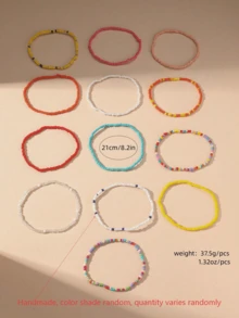1 套 13 件波西米亚风格手工串珠脚链，简约个性化时尚多层彩色脚链首饰配饰，适合婚礼、母亲节、情人节女性礼物、日常和节日穿着 - 彩色 - 查看 4