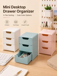 3-Compartment Drawer Storage Box, Lightweight Stackable Portable Desktop Organizer, Multi-Compartment Design, Suitable For Office Supplies, Jewelry, Cosmetics And Crafts, Home And Office Daily Storage And Organization Solution - Multicolor - View 4