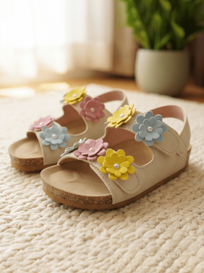 2026 Peach Fashion Girls' Sandals, 3D Layered Flower Decor Princess Shoes, Suitable For Daily Wear And Various Occasions