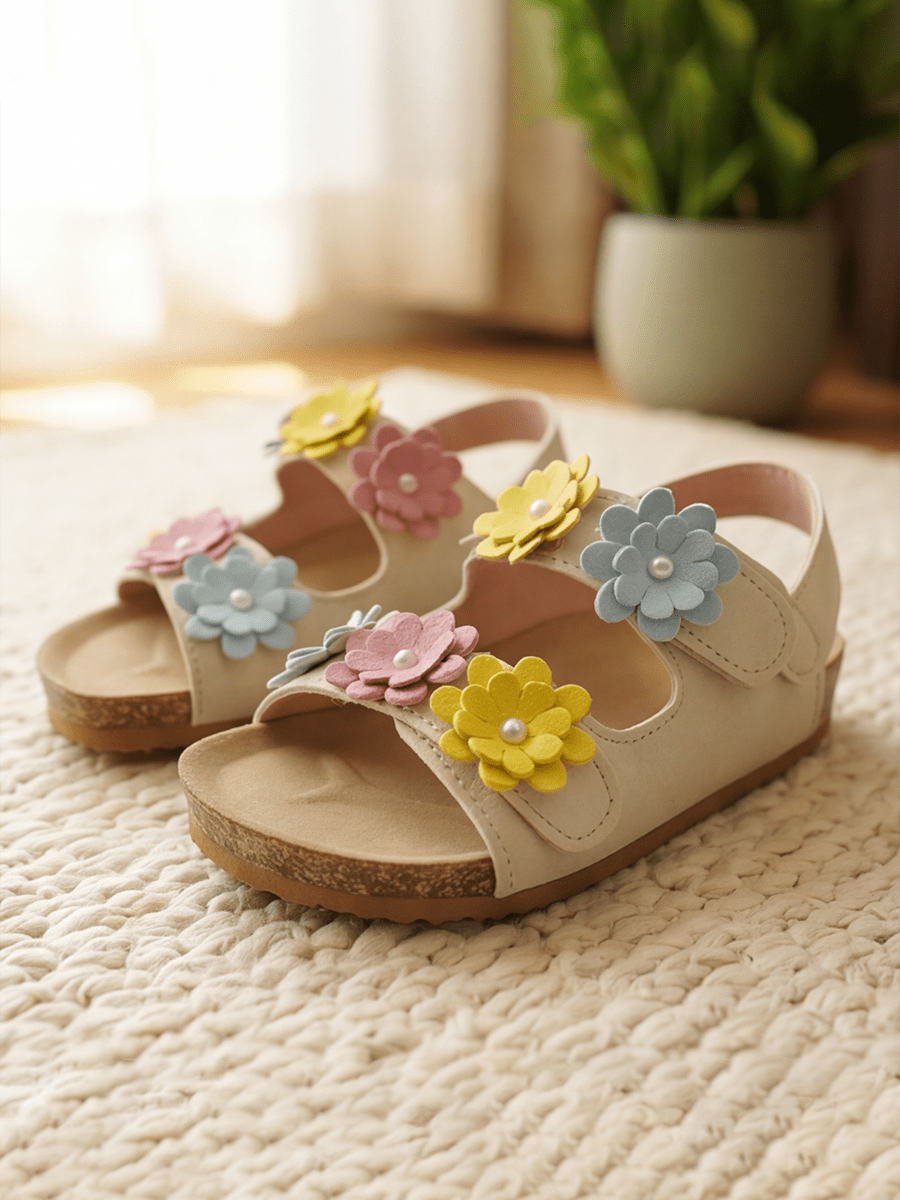 2026 Peach Fashion Girls' Sandals, 3D Layered Flower Decor Princess Shoes, Suitable For Daily Wear And Various Occasions