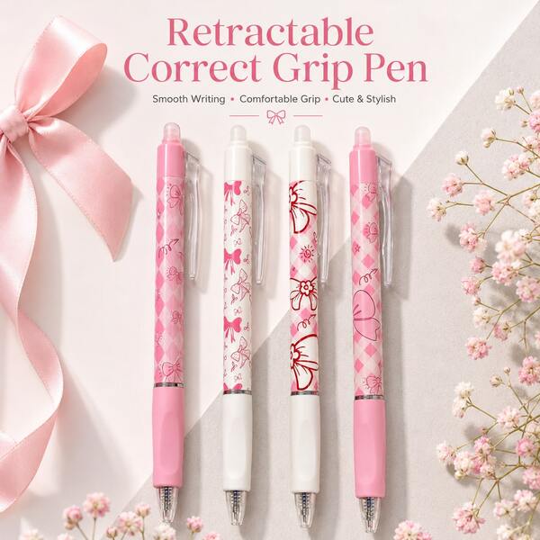 Bút gel xóa được họa tiết nơ - ngòi 0.5mm, mực xanh nhanh khô, bút bi bấm có tẩy tích hợp, đồ dùng thiết yếu quay lại trường học