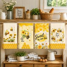 2/4/6pcs Set, Dish Towel, Little Bee Kitchen Towel And Dishcloth - Cute Farmhouse Style Decor, Adorable Bee Theme Hand Towel Suitable For Farmhouse Style Home, Modern Kitchen Decor Dishcloth, Machine Washable Bee Print, Home Gift For Mom, New Home Gift, Reusable Kitchen Cleaning Cloth For Home Kitchen Decor - Multicolor - View 1