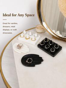 Jewelry Tray Lotus Leaf Dish & Hand-Shaped Ring Holder, Black And White Resin Jewelry Display Storage Rack, Suitable For Vanity, Desktop, Store Counter Decoration - Multicolor - View 3