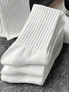 1/2/3/4/5/10/20/30/40/50 Pairs Men's Mid-Calf Socks, White Anti-Odor Moisture-Wicking Breathable Sports Socks, Autumn/Winter - White - View 3