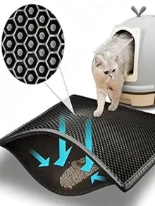 1pc Double Layer Waterproof Honeycomb Design Cat Litter Mat, Collects All Litter Box Waste, Non-Slip, Easy To Clean, Essential Pet Supplies - Black - View 9