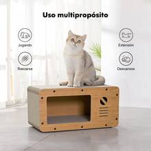 Casa para Gatos Multifuncional com Riscador Integrado, Cama Aconchegante para Descansar e Brincar, com Campainha Pendurada que Entretem o seu Animal, Protege seus Moveis e Sofas enquanto o Gato Brinca e se Exercita em Casa, Design Pratico e Divertido para o Lar - L - Ver 9