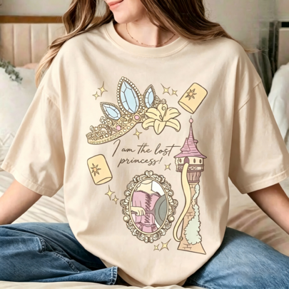 Princess Rapunzel, Princess, Magic King1Dom S1Hirt, Women's 100% Cotton Crew Neck T-Shirt. Suitable For Crew Neck 100% Cotton Soft Fabric Short Sleeve