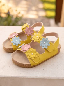 2026 Girls Floral Sandals - Macaron Color 3D Layered Floral Decor Girls Shoes - Suitable For Daily And Other Occasions! - Yellow - View 1