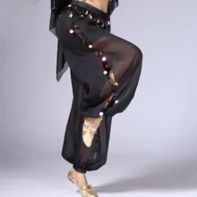 1pc Belly Dance Sequin Performance Pants, Stage Performance Lantern Pants, Dance Practice Sequin Wide Leg Pants, Suitable For Festivals, Exotic Decor, Bohemian Vintage Style, Sari Inspired Design - Multicolor - View 15