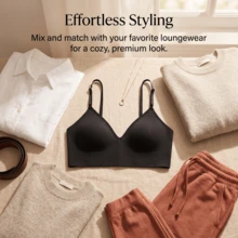 Women's No Show Seamless Bralette, Wireless V Neck Lounge Bra With Adjustable Straps, Soft Stretch Breathable Crop Innerwear For Home, Travel, Layering & Light Activity - Black - View 2