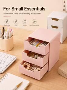 3-Compartment Drawer Storage Box, Lightweight Stackable Portable Desktop Organizer, Multi-Compartment Design, Suitable For Office Supplies, Jewelry, Cosmetics And Crafts, Home And Office Daily Storage And Organization Solution - Multicolor - View 10