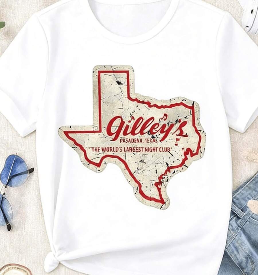 1 pieza de camisa de verano 2026. Camisa casual de cuello redondo. Tallas grandes. Camisa vintage de Gilleys Pasadena Texas para mujer. Estilo retro clásico occidental. Tallas de mujer L-3XL - Blanco - Ver 1