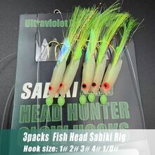 3組裝魚頭仿生Sabiki釣組套裝－仿生路亞附發光珠與閃光亮片，高碳鋼鉤，適用海水/淡水釣鯖魚/沙丁魚/鱸魚/鮪魚 - 綠色 - 查看 5