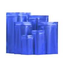50 piezas/100 piezas Bolsas de regalo de lámina de Mylar de doble cara de 0.18 mm de grosor, negras, reutilizables y autosellantes, bolsas de embalaje con cierre de cremallera sellables para almacenamiento de alimentos a largo plazo, adecuadas para chocolate, té, café, fruta seca, polvo, caramelo, carne, decoración de regalos para fiestas festivas - Azul - Ver 3