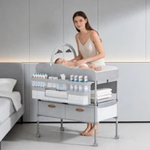 Contemporary Folding Baby Changing Table, Height Adjustable With Wheels - Grey - View 1
