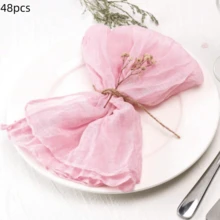 6/12/24/48 pièces Serviettes de table en gaze de fromage bohème, 6 pièces/set Serviettes de table en lin doux, Convient pour la Saint-Patrick, Pâques, Mariage, Mariée, Usage quotidien - Rose bonbon - Voir 8