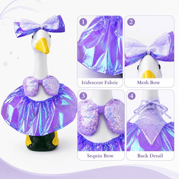 58.42cm Porch Goose Costume Set With Sequin Bow And Tulle Headpiece, Shiny Holographic Skirt Outfit, Suitable For Large Garden Duck Statue, Cute Decorative Goose Skirt Accessory, For Yard, Porch, Home Holiday Decor (Goose Not Included)
