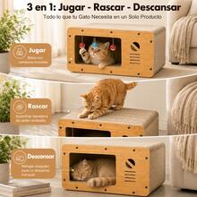 Casa para Gatos Multifuncional com Riscador Integrado, Cama Aconchegante para Descansar e Brincar, com Campainha Pendurada que Entretem o seu Animal, Protege seus Moveis e Sofas enquanto o Gato Brinca e se Exercita em Casa, Design Pratico e Divertido para o Lar - L - Ver 7