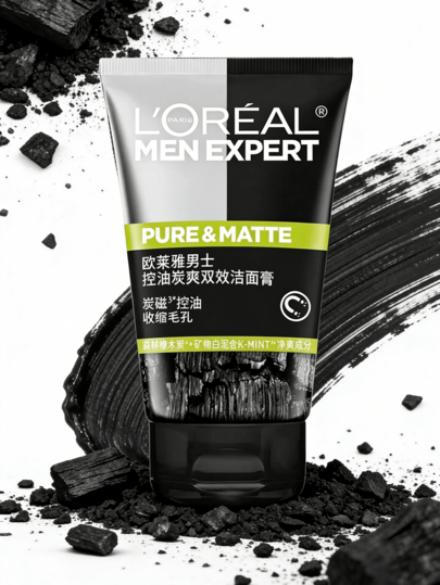 L’Oreal Paris 50 مل كريم تنظيف مزدوج المفعول بالفحم للرجال من لوريال، تنظيف عميق بالفحم النشط، تضييق المسام، تحكم طويل الأمد في الزيوت، منظف وجه للرجال