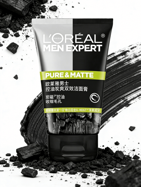 L’Oreal Paris 50ml 萊雅男士控油活性碳雙效潔面乳，活性碳深層清潔，收斂毛孔，長效控油，男士洗面乳