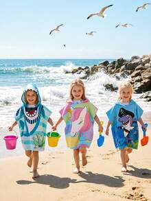 1pc Kids Beach Towel, Unisex Mermaid Hooded Bath Towel, 3-6 Years Old Toddler Pool Towel - Multicolor - View 3