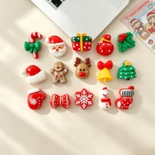 10/30/50pcs Aksesoris Resin Natal Mini Kartun Lucu Pohon Natal Santa Claus Kepingan Salju Kaos Kaki Natal Berbagai Jenis Elemen Natal untuk Dekorasi Datar Buatan Tangan - Campuran Acak - MultiWarna - View 6