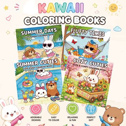 1pc Coloring Book: "Comfortable & Cute / Fluffy Moments / Summer Cute / Summer Moments", Ideal For Adults To Relax And Relieve Stress, Suitable As Stationery Or School Supplies, Perfect Small Gift For Girls, Weddings, Holidays Or Back To School