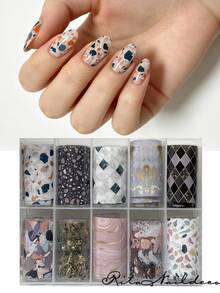 RITANAILDECO RitaNail 10-Roll Set Nail Transfer Paper Non-Self-Adhesive Professional Nail Salon Choice Compatible With Transfer Glue For Home Nail DIY Nail Artist Minimalist Japanese Style Simple Stone Texture Starry Sky - Multicolor - View 4