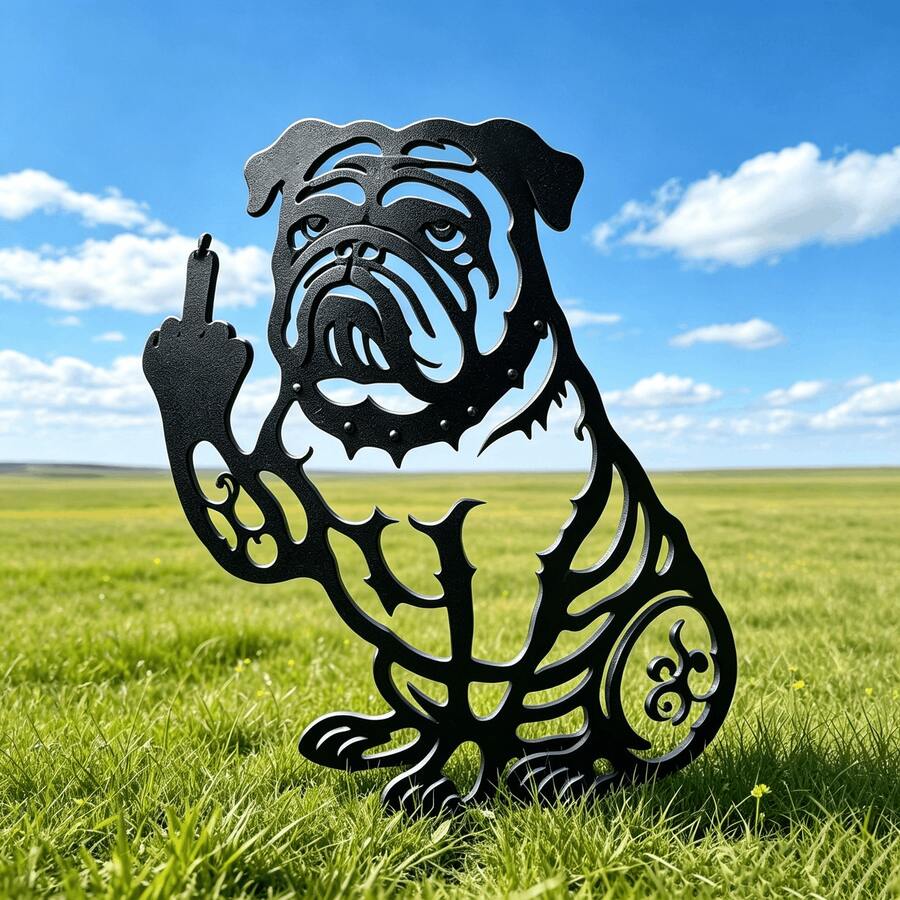 1 buah Kerajinan Besi Logam Bentuk Anjing Bulldog Lucu untuk Dekorasi Taman Luar Ruangan - A - View 1