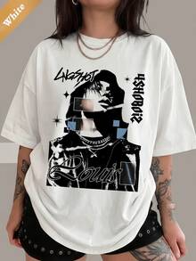 T-shirt streetwear dessiné à la main 4ShoBoiz, unisexe 100% coton, t-shirt graphique minimaliste à croquis, t-shirt fan du groupe hip hopsoft - Blanc 5 - Voir 1