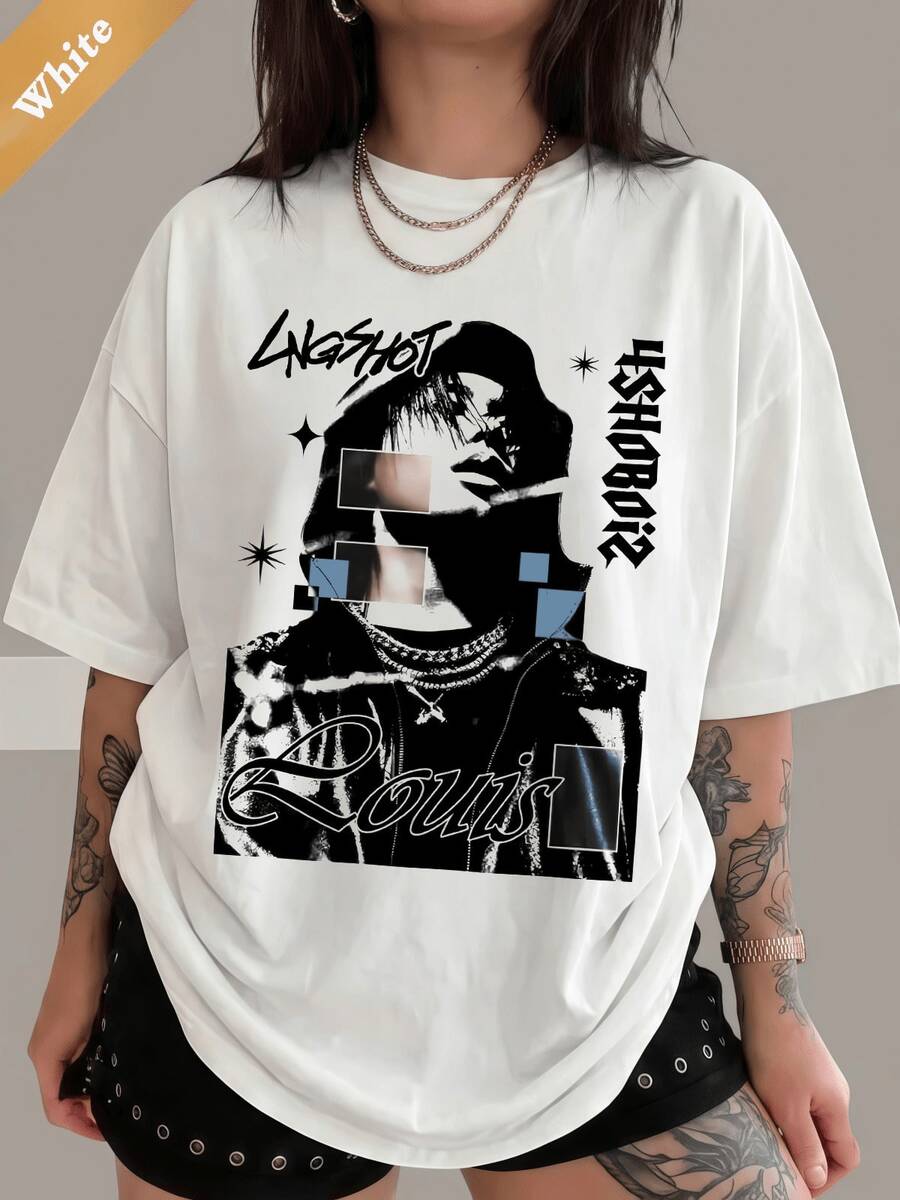 T-shirt streetwear dessiné à la main 4ShoBoiz, unisexe 100% coton, t-shirt graphique minimaliste à croquis, t-shirt fan du groupe hip hopsoft - Blanc 5 - Voir 1
