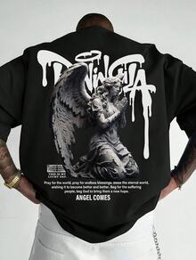 Camiseta de manga corta con elemento de impresión de retrato oscuro de escultura de ángel minimalista y versátil casual para hombres Zrgoth - Negro - Ver 1