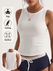 3pcs/Set Women's Ribbed Crew Neck Backless Slim Fit Casual Outing Tops, Summer Fitness Sports Tops - Multicolor - View 5