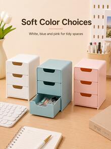3-Compartment Drawer Storage Box, Lightweight Stackable Portable Desktop Organizer, Multi-Compartment Design, Suitable For Office Supplies, Jewelry, Cosmetics And Crafts, Home And Office Daily Storage And Organization Solution - Multicolor - View 8