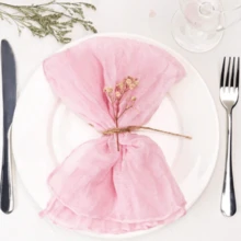 6/12/24/48 pièces Serviettes de table en gaze de fromage bohème, 6 pièces/set Serviettes de table en lin doux, Convient pour la Saint-Patrick, Pâques, Mariage, Mariée, Usage quotidien - Rose bonbon - Voir 6