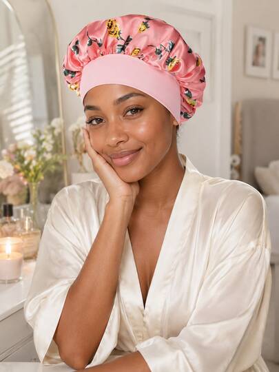 YPGVUO Gorro de satén floral para mujer, gorro de dormir, banda ancha de seda para envolver el cabello, gorro de noche para cabello rizado, protección contra el encrespamiento del cabello
