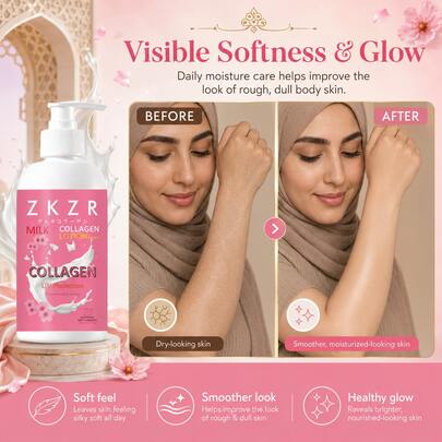 Zkzr Collagen Milk Body Lotion, Improves Dryness And Roughness, Moisturizing Nourishing And Soothing, Lightweight Texture Non-Sticky, Daily Full Body Nourishment, Suitable For Men And Women