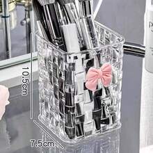Acrylic Desktop Pen Holder - Transparent Pencil Storage Box, Makeup Brush Cup - Decorated With Bow - Back To School Accessory, Teacher's Day Gift (Transparent) - Pen Holder - View 4