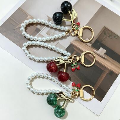 1pc Women's Cherry Keychain - Cute Cherry Bag Charm, Handbag Wallet Pendant, Durable Fruit Keychain Accessory