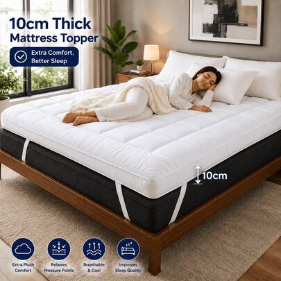 Extra Deep 10cm Mattress Topper Double Bed – Luxury Quilted Hotel Quality Mattress Pad, Ultra Soft Fluffy, Breathable Box Stitched Strong Corner Elastic Straps Machine Washable