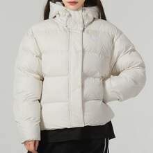 Jaket puffer atletik pendek berkerudung Nike warna polos, tahan angin dan hangat, wanita, putih. - Putih - View 2
