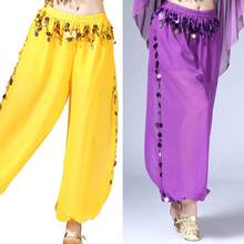 1pc Belly Dance Sequin Performance Pants, Stage Performance Lantern Pants, Dance Practice Sequin Wide Leg Pants, Suitable For Festivals, Exotic Decor, Bohemian Vintage Style, Sari Inspired Design - Multicolor - View 3