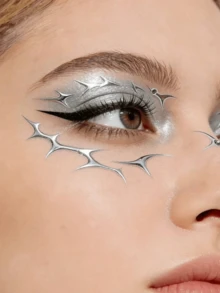 3/1pc Metallic Silver Starburst Face Sticker - Cyberpunk Y2K Decorative Decal, Waterproof Sticker Suitable For Halloween, Cosplay, Festivals And Carnival Parties, Futuristic Alien Eye Decoration, Easy To Apply And Remove, Long-Lasting Shiny - Multicolor - View 3