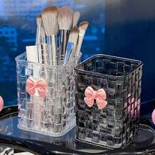 Acrylic Desktop Pen Holder - Transparent Pencil Storage Box, Makeup Brush Cup - Decorated With Bow - Back To School Accessory, Teacher's Day Gift (Transparent) - Pen Holder - View 2