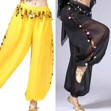 1pc Belly Dance Sequin Performance Pants, Stage Performance Lantern Pants, Dance Practice Sequin Wide Leg Pants, Suitable For Festivals, Exotic Decor, Bohemian Vintage Style, Sari Inspired Design - Multicolor - View 5