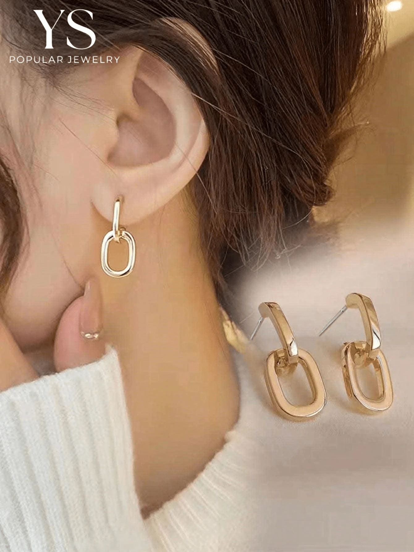 1 par Pendientes moda con diseño de cadena para mujeres para decoración diaria - Dorado - Ver 1