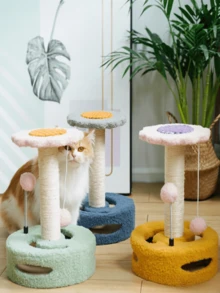 Small Flower-Shaped Cat Tree, Scratch-Resistant Sisal Posts, Hollow Base With Cat Teaser Ball, Viewing Platform Included, Multiple Colors Available, Integrated Play And Scratching Design With Space-Saving Footprint. - Multicolor - View 2
